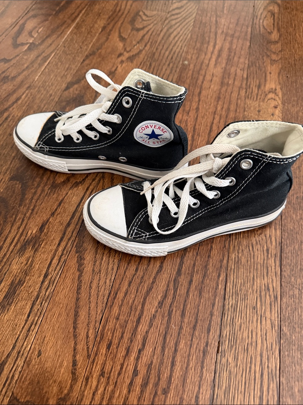 Kids Black High-Top Canvas Sneakers with White Laces converse chucks